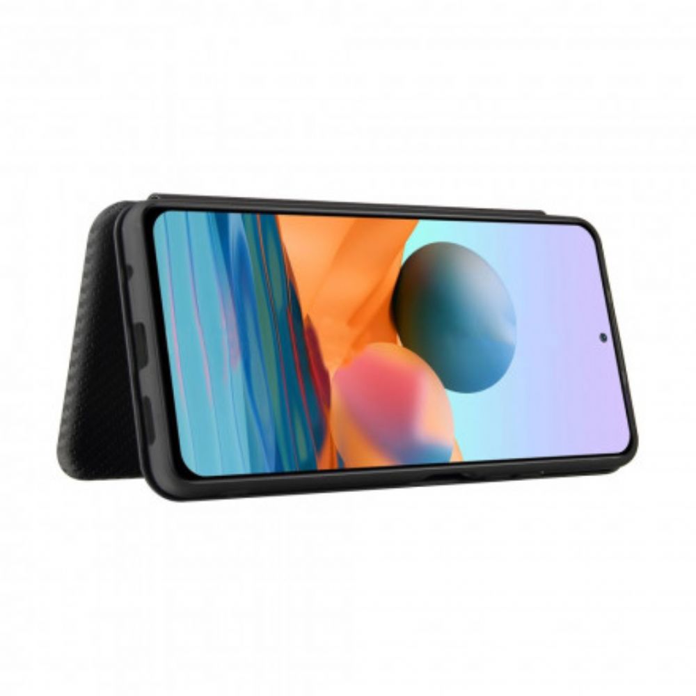 Schutzhülle Für Xiaomi Redmi Note 10 Pro Flip Case Kohlefaser Mit Stützring