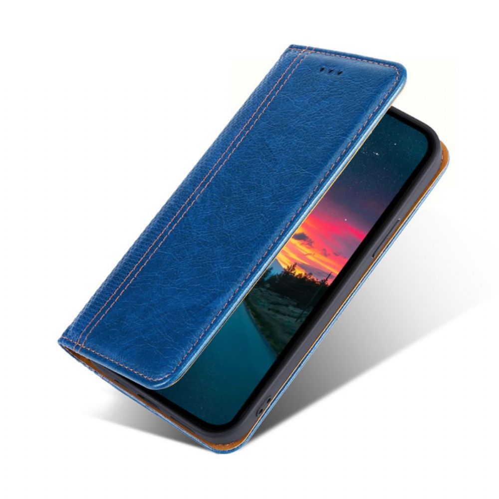 Schutzhülle Für Xiaomi Redmi Note 10 Pro Flip Case Nähte In Geteiltem Litschi-leder