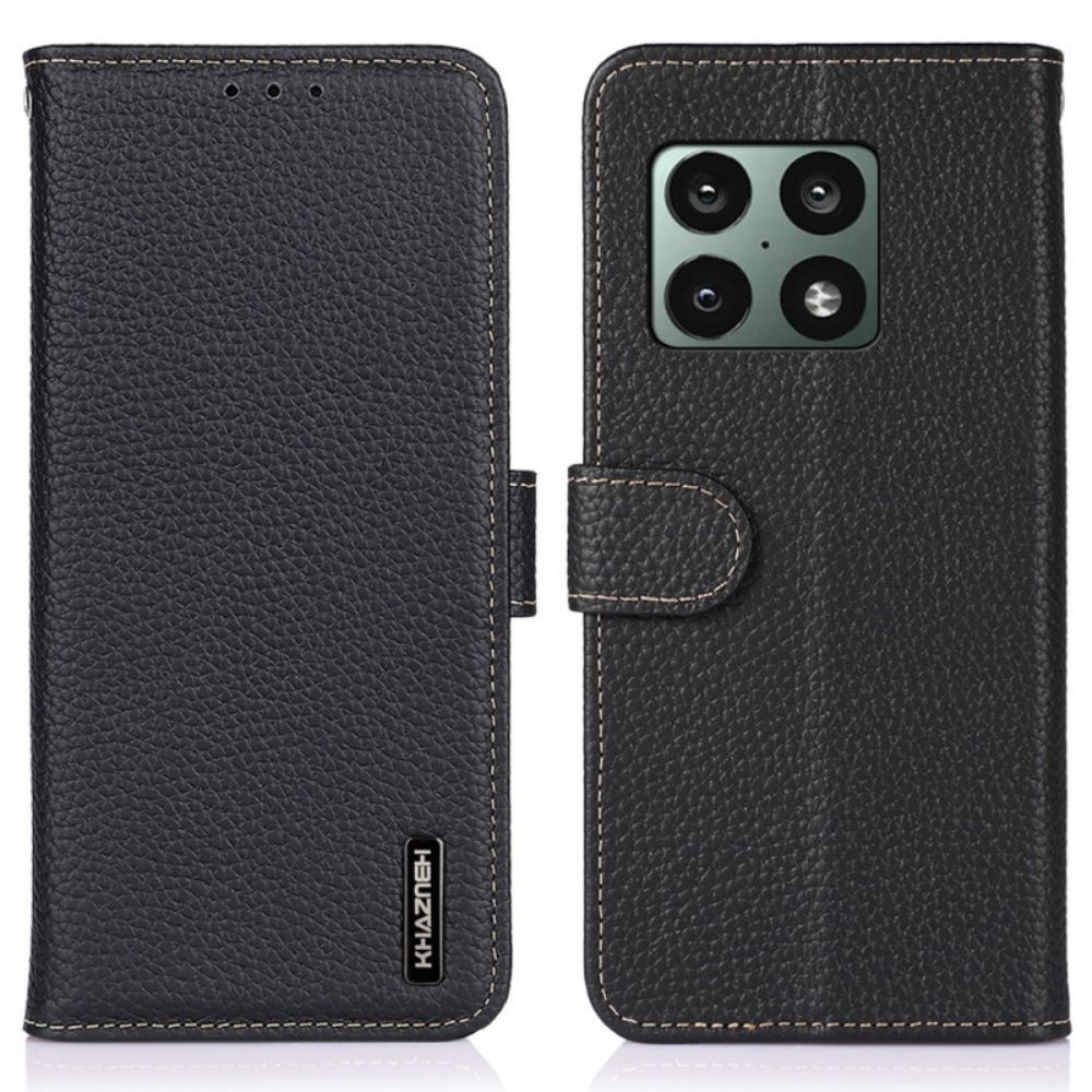 Flip Case Für OnePlus 10 Pro 5G Echtes Khazneh Litschi-leder