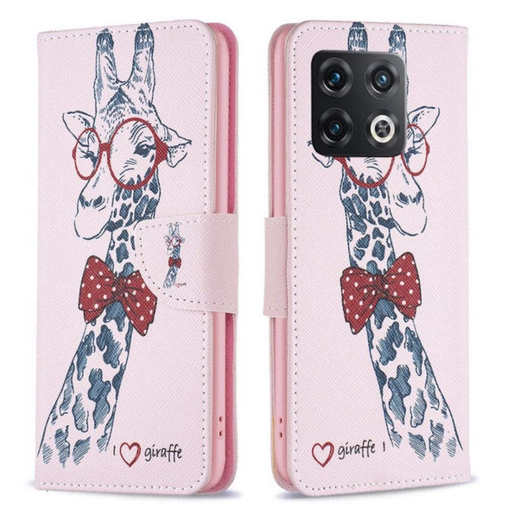 Flip Case Für OnePlus 10 Pro 5G Nerdige Giraffe