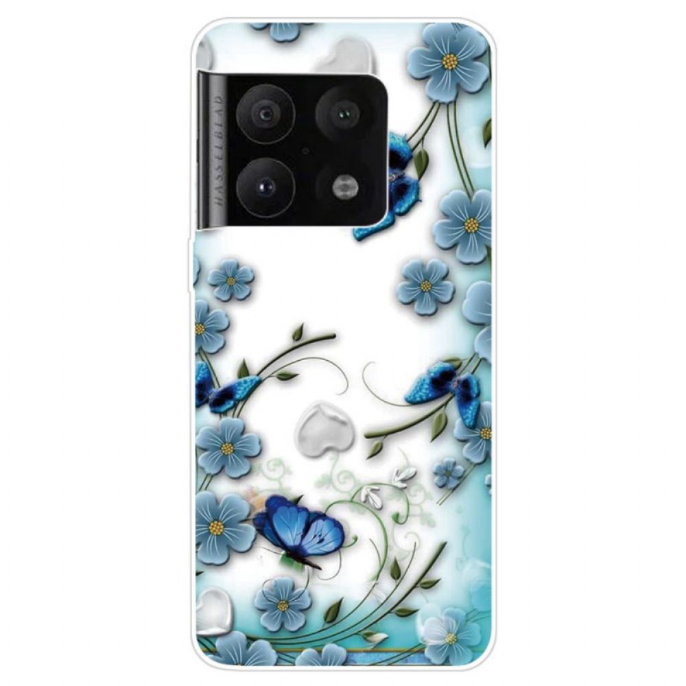 Handyhülle Für OnePlus 10 Pro 5G Retro Schmetterlinge Und Blumen