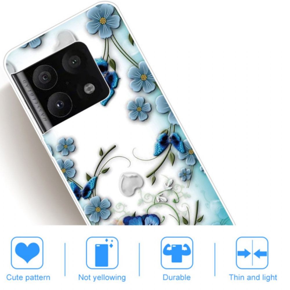 Handyhülle Für OnePlus 10 Pro 5G Retro Schmetterlinge Und Blumen