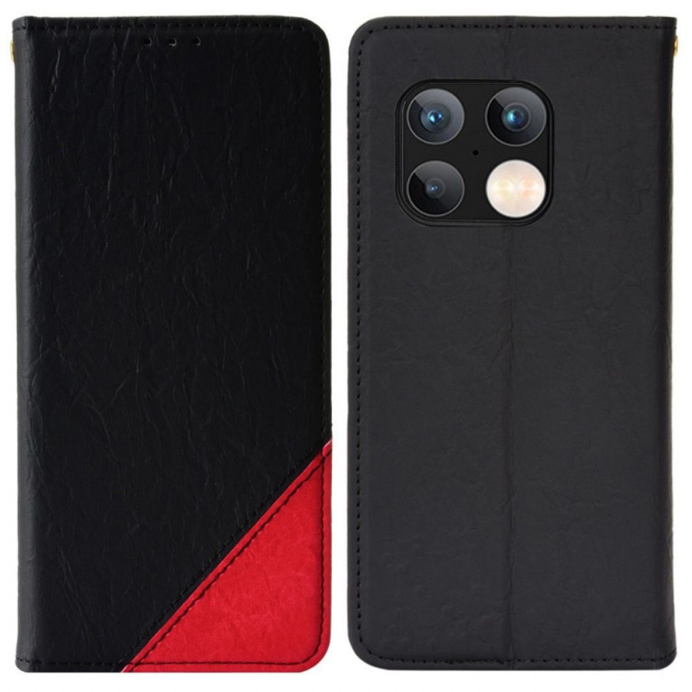 Schutzhülle Für OnePlus 10 Pro 5G Flip Case Abgeschrägtes Zweifarbiges Kunstleder