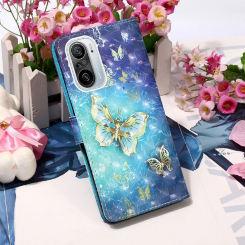 Flip Case Für Xiaomi Mi 11i 5G / Poco F3 Goldene Schmetterlinge