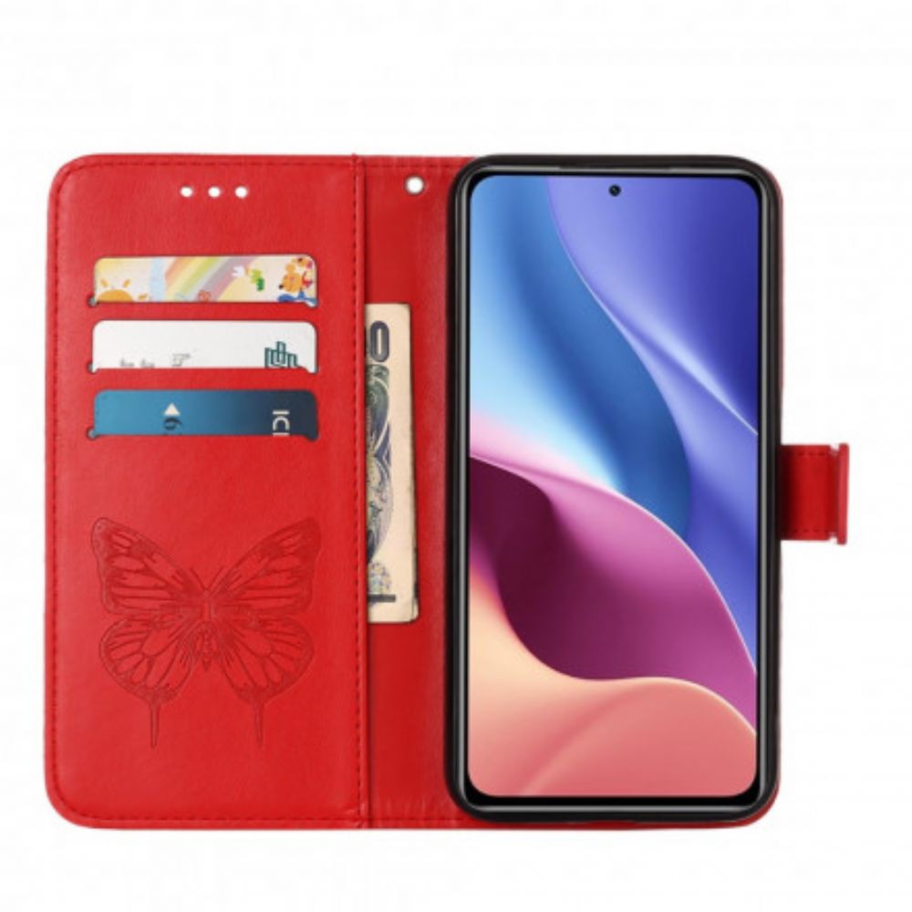 Flip Case Für Xiaomi Mi 11i 5G / Poco F3 Schmetterlingsdesign Mit Lanyard