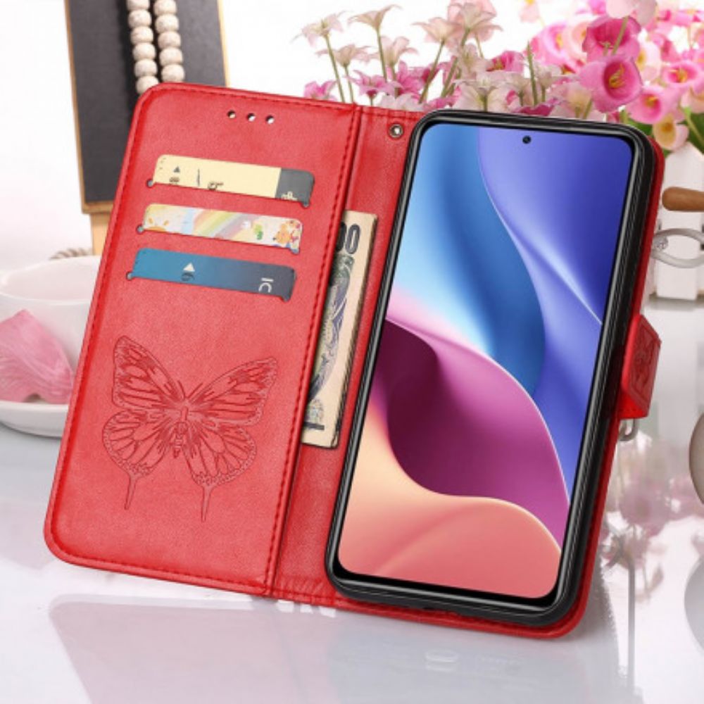 Flip Case Für Xiaomi Mi 11i 5G / Poco F3 Schmetterlingsdesign Mit Lanyard