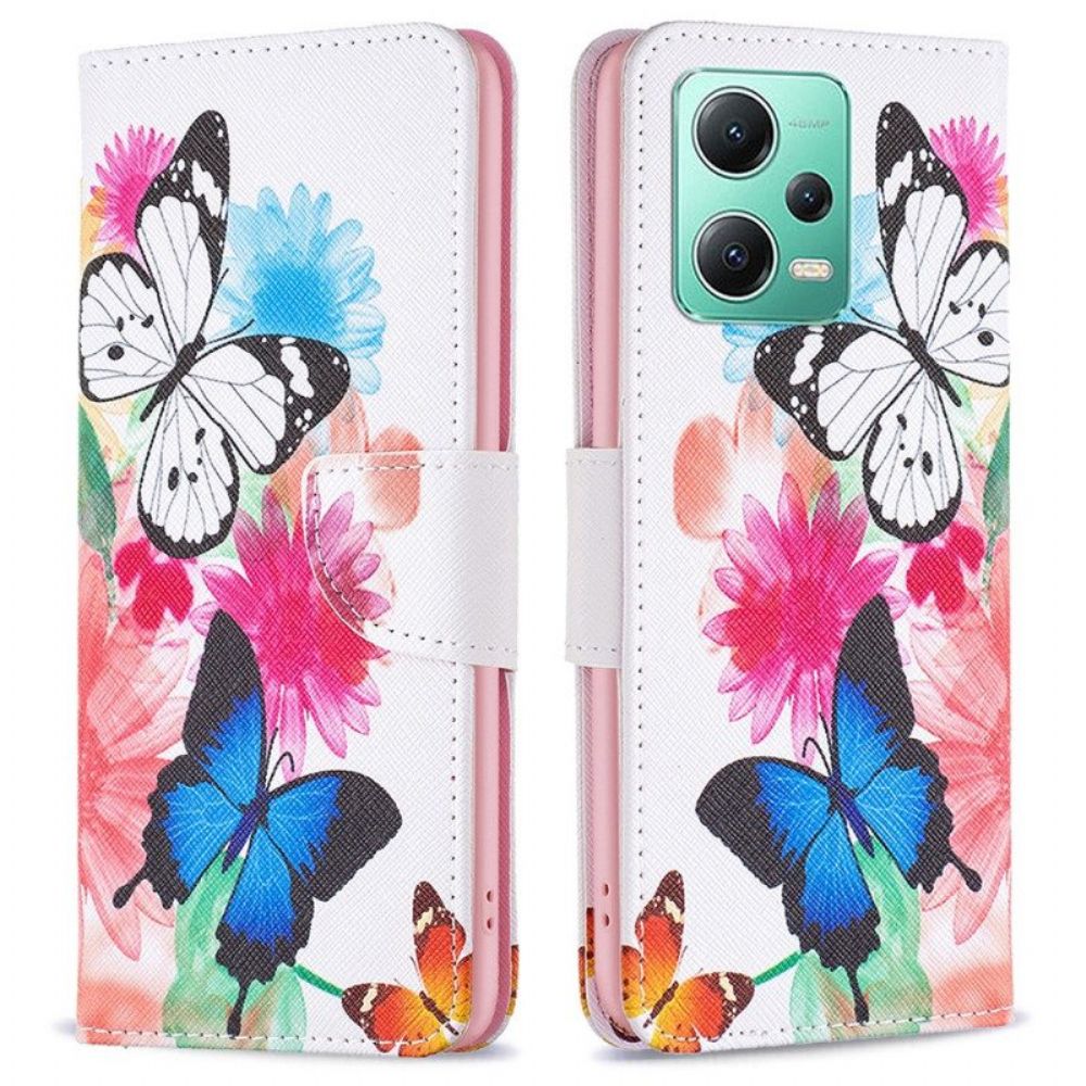 Flip Case Für Poco X5 5G Aquarell-schmetterlinge