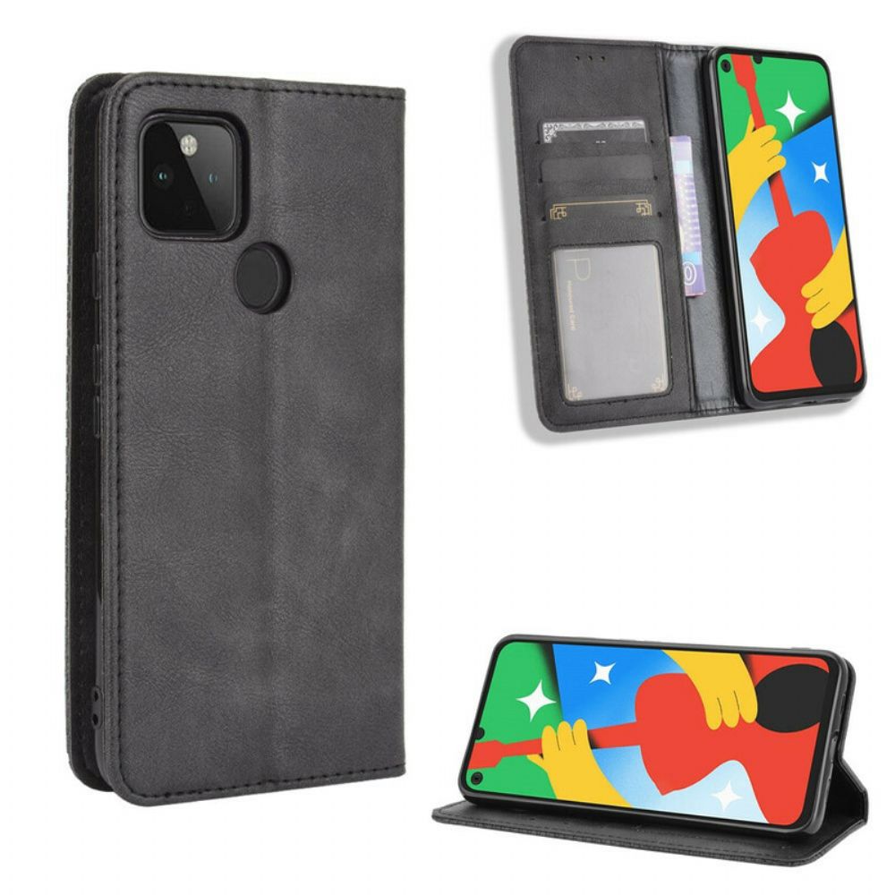 Schutzhülle Für Google Pixel 4A 5G Flip Case Stilisierter Vintage-ledereffekt