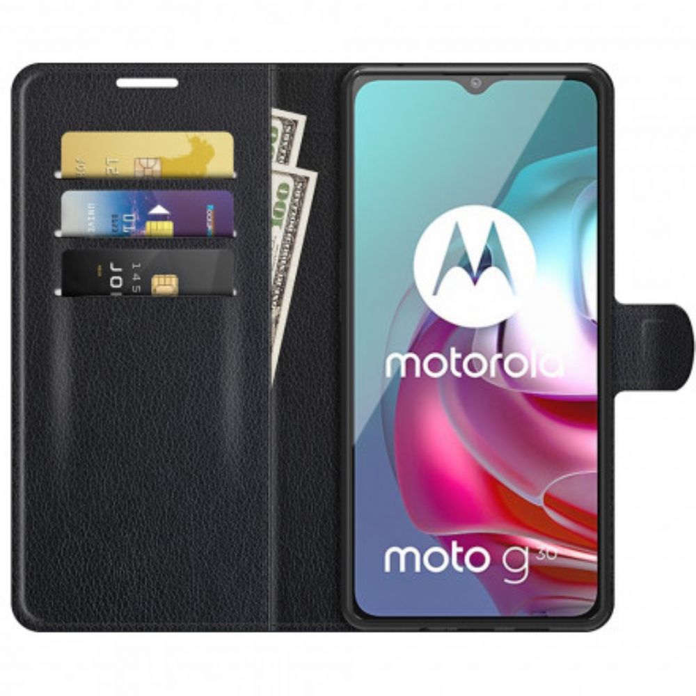 Flip Case Für Moto G10 / G30 Klassischer Litschi-effekt