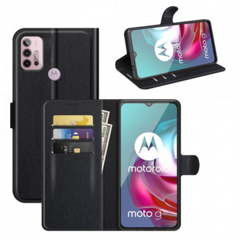 Flip Case Für Moto G10 / G30 Klassischer Litschi-effekt