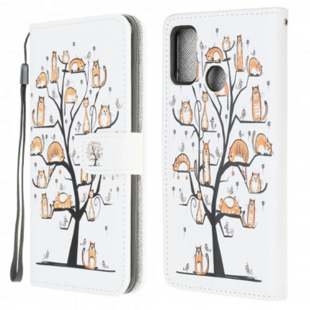 Flip Case Für Moto G10 / G30 Mit Kordel Funky Cats Mit Riemen