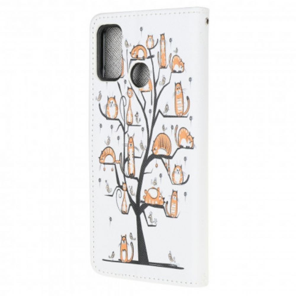 Flip Case Für Moto G10 / G30 Mit Kordel Funky Cats Mit Riemen