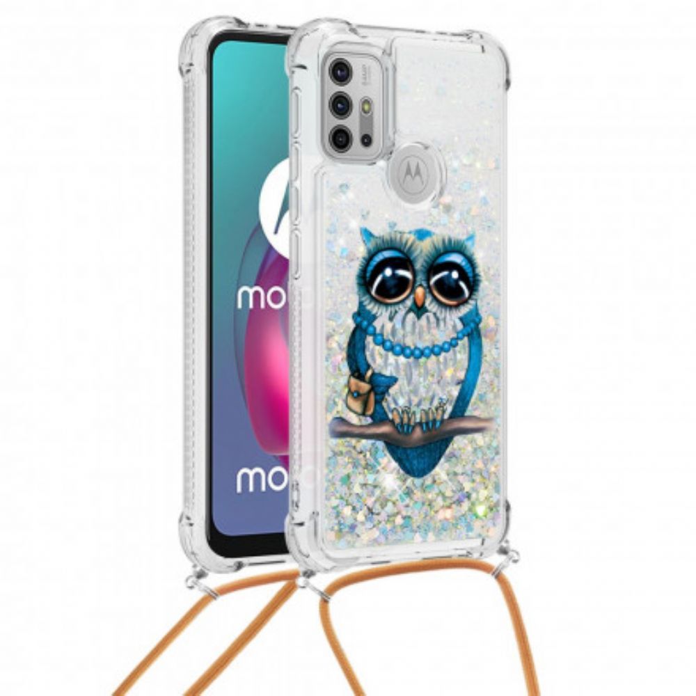 Handyhülle Für Moto G10 / G30 Mit Kordel Miss Owl Pailletten Kordelzug