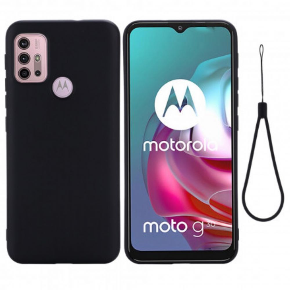 Hülle Für Moto G10 / G30 Flüssigsilikon Mit Lanyard