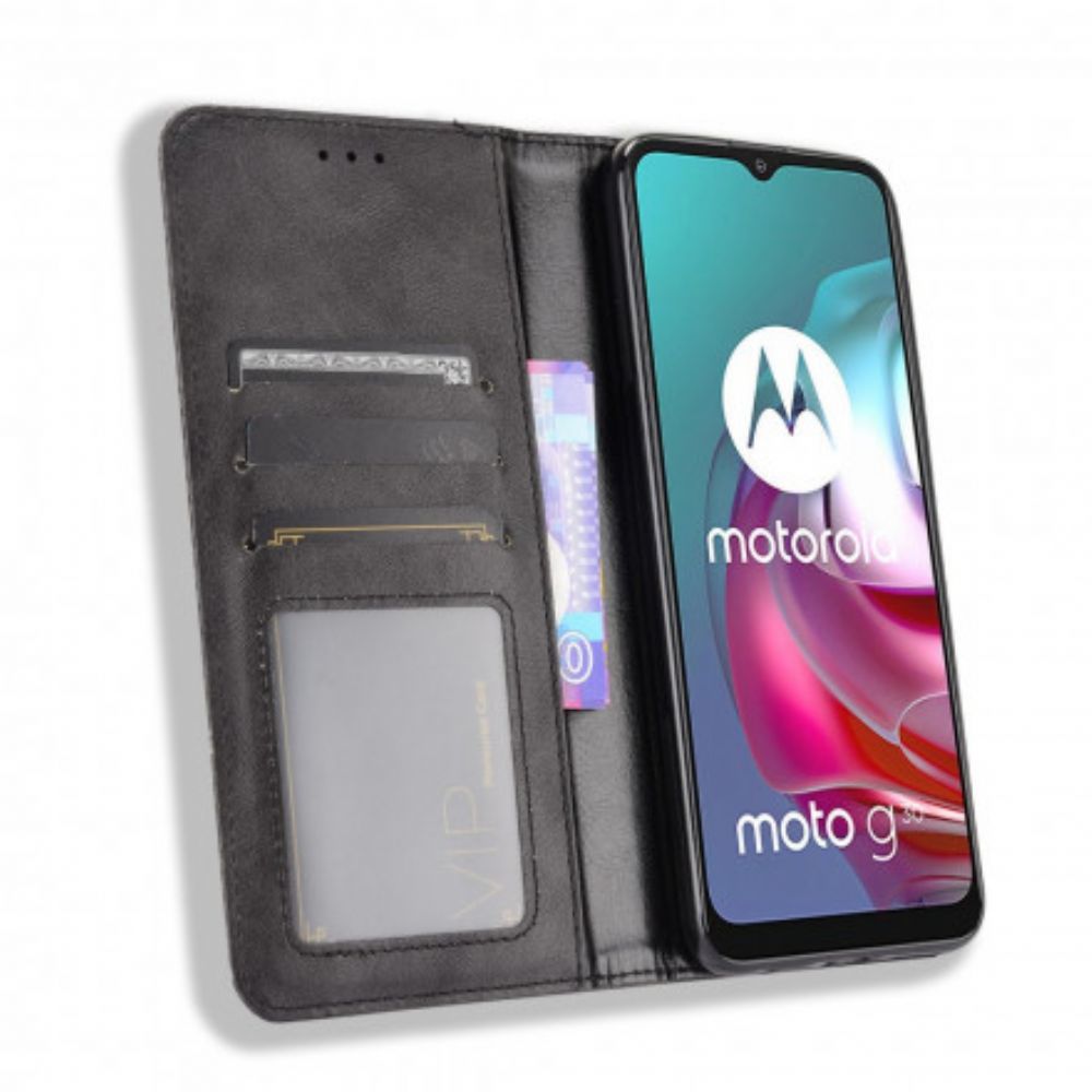 Schutzhülle Für Moto G10 / G30 Flip Case Gestylter Vintage-leder-effekt