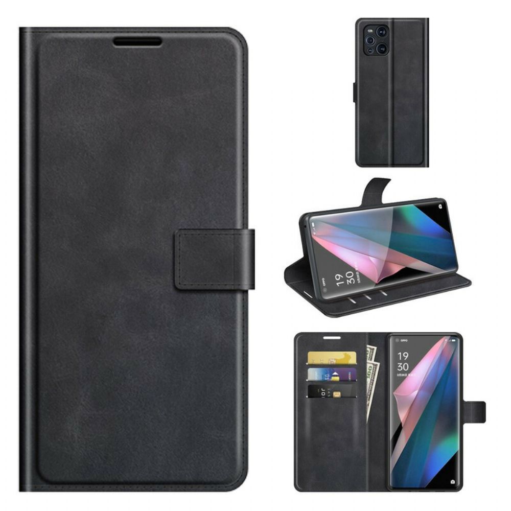 Flip Case Für Oppo Find X3 / X3 Pro Extrem Schmaler Ledereffekt