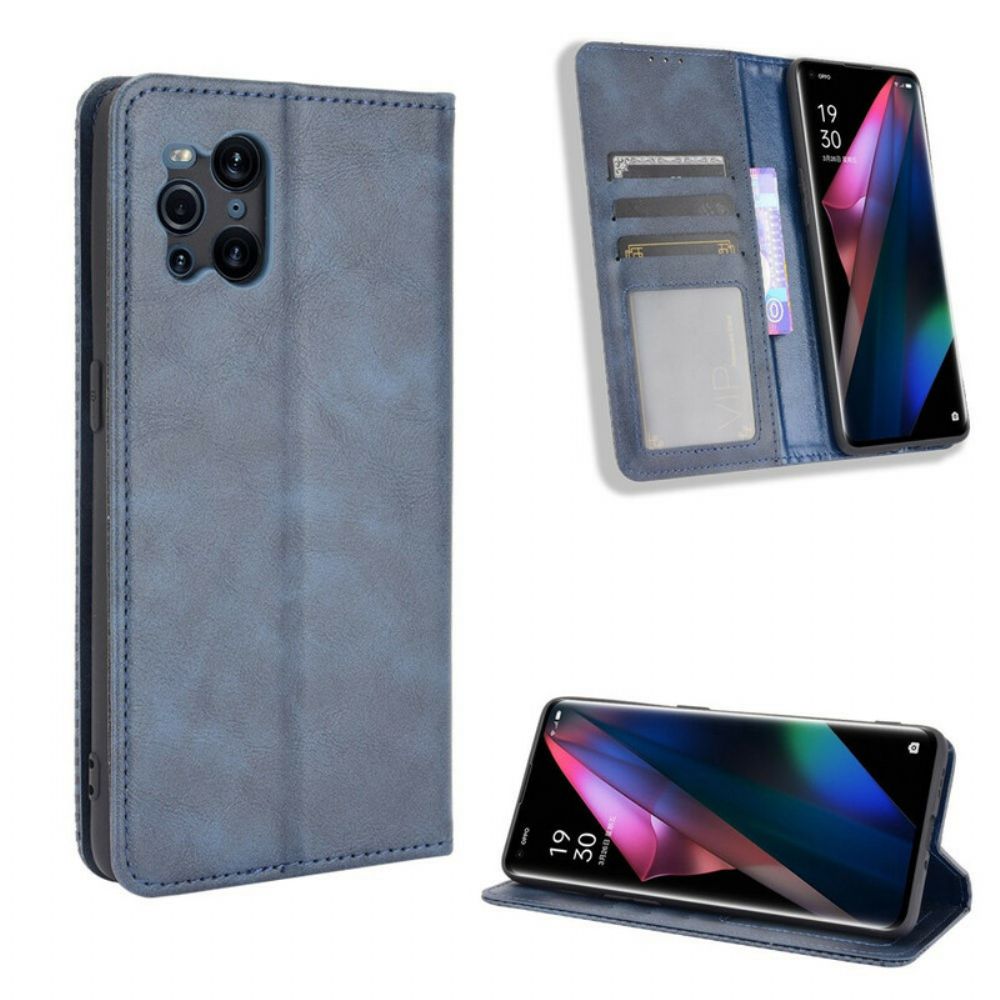 Schutzhülle Für Oppo Find X3 / X3 Pro Flip Case Gestylter Vintage-leder-effekt