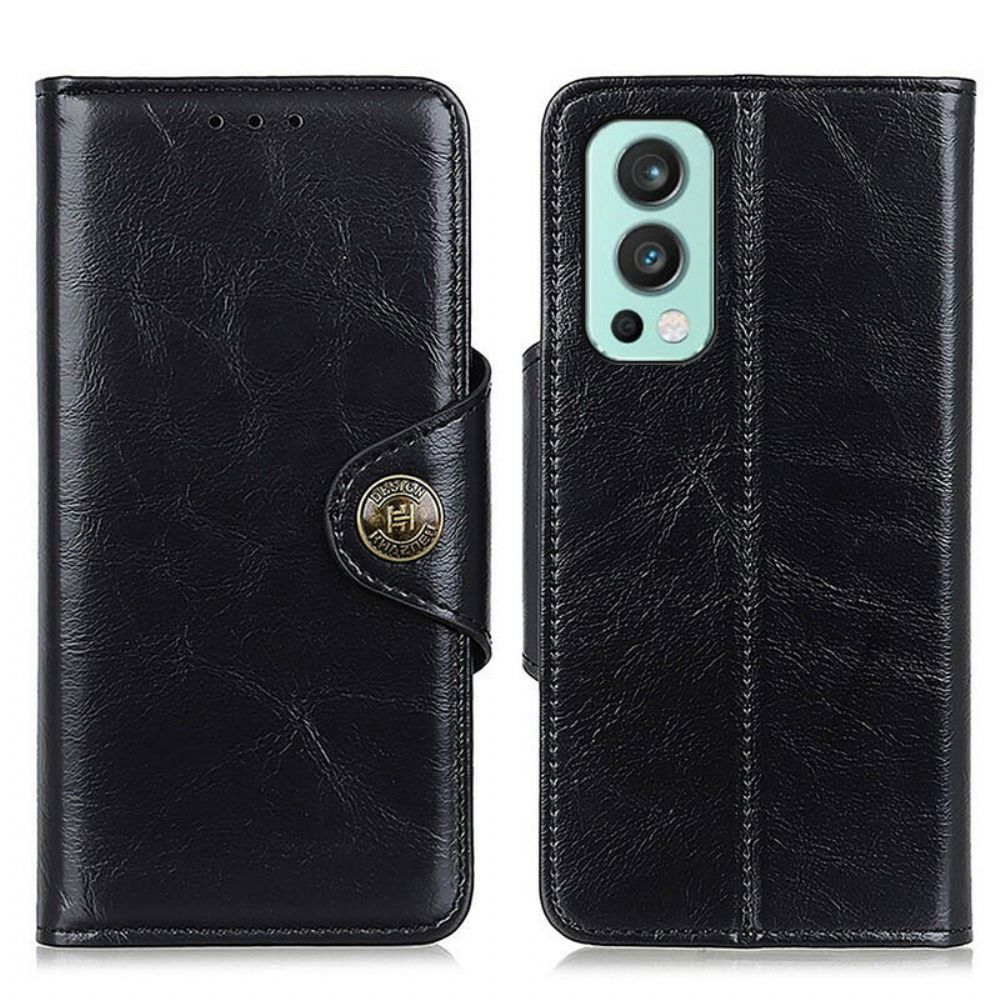 Flip Case Für OnePlus Nord 2 5G Lackknopf Aus Kunstleder