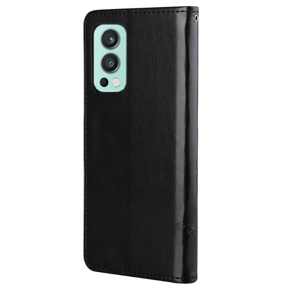 Flip Case Für OnePlus Nord 2 5G Mit Kordel Tanga Schmetterlinge Und Blumen