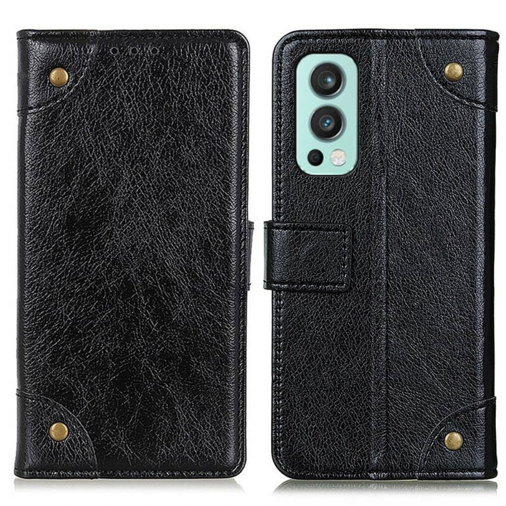 Flip Case Für OnePlus Nord 2 5G Nappaleder-stil Mit Vintage-nieten