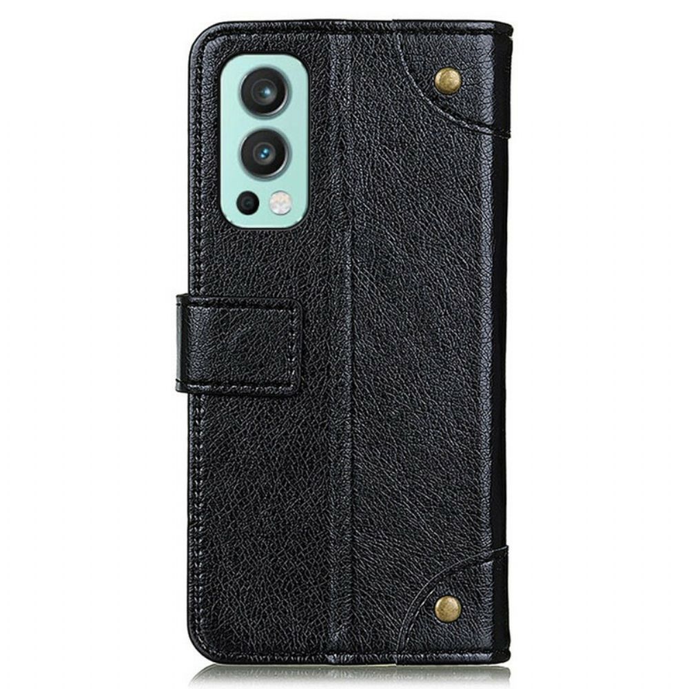 Flip Case Für OnePlus Nord 2 5G Nappaleder-stil Mit Vintage-nieten