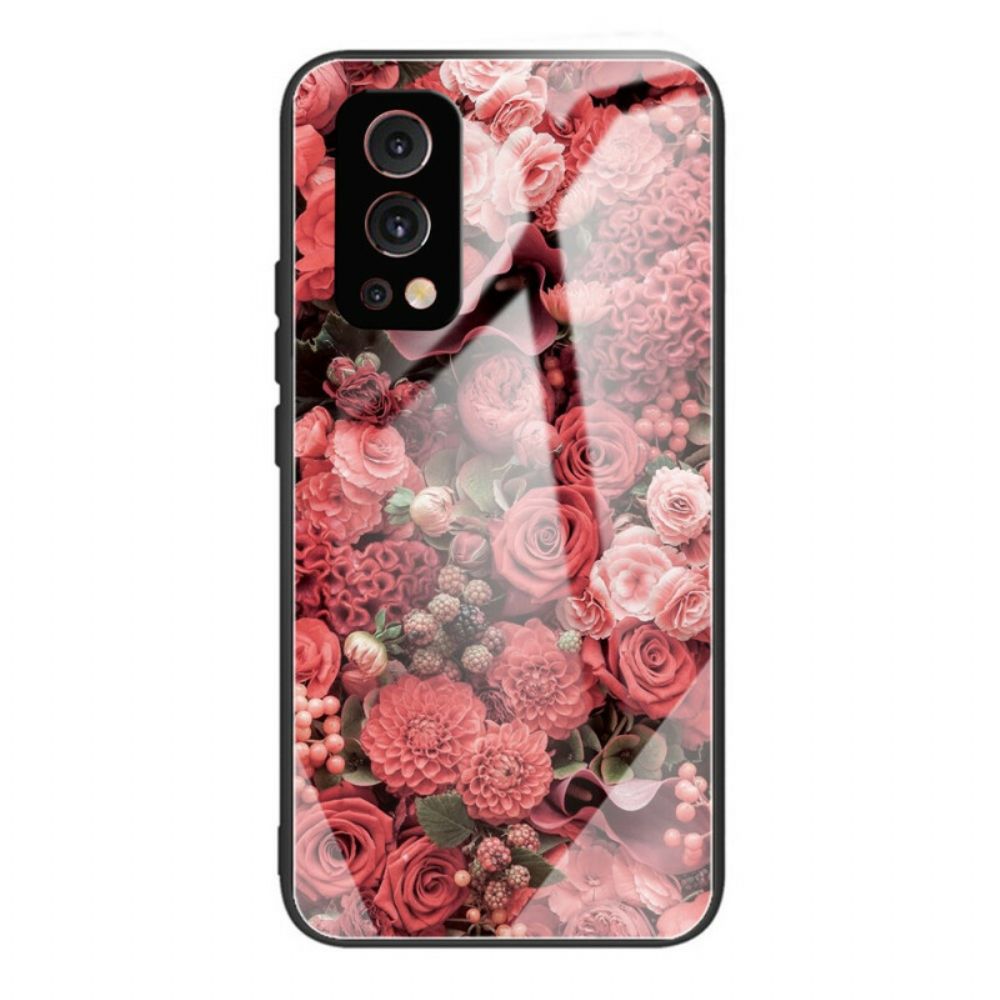 Handyhülle Für OnePlus Nord 2 5G Rosa Blumen Aus Gehärtetem Glas