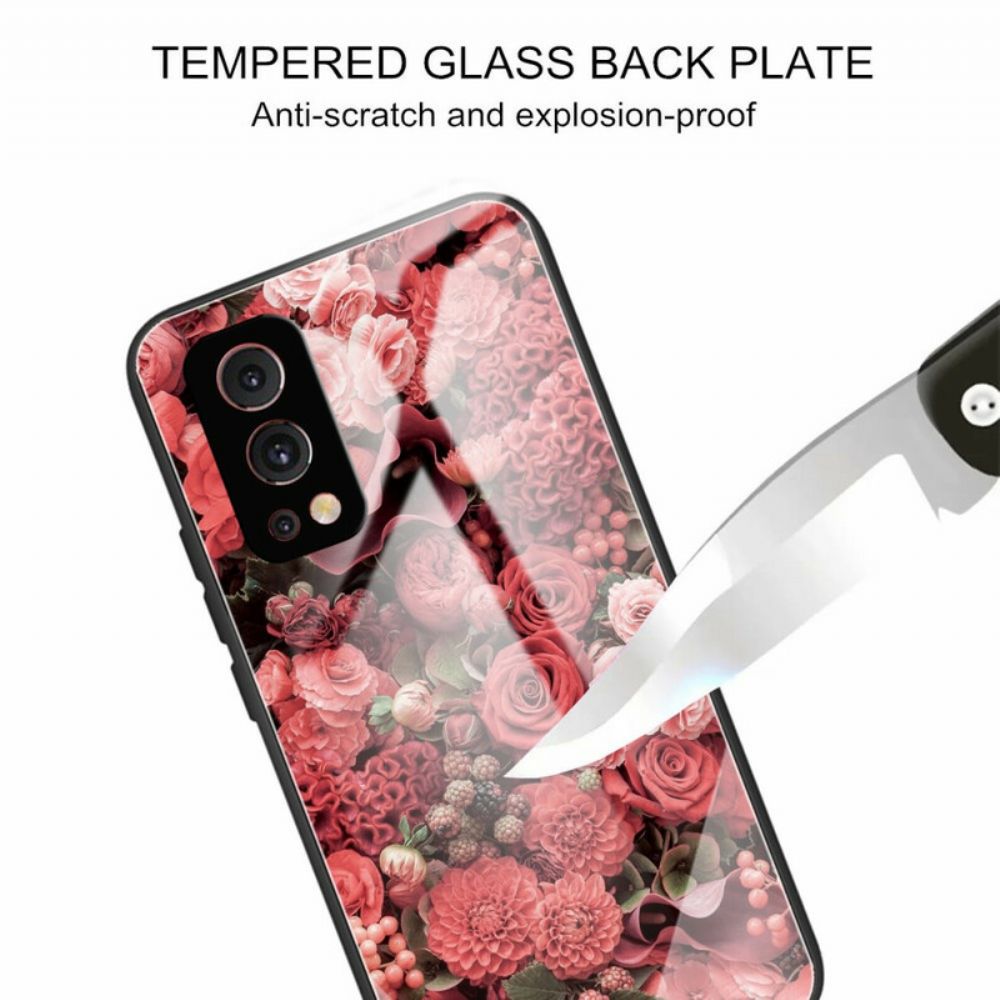 Handyhülle Für OnePlus Nord 2 5G Rosa Blumen Aus Gehärtetem Glas