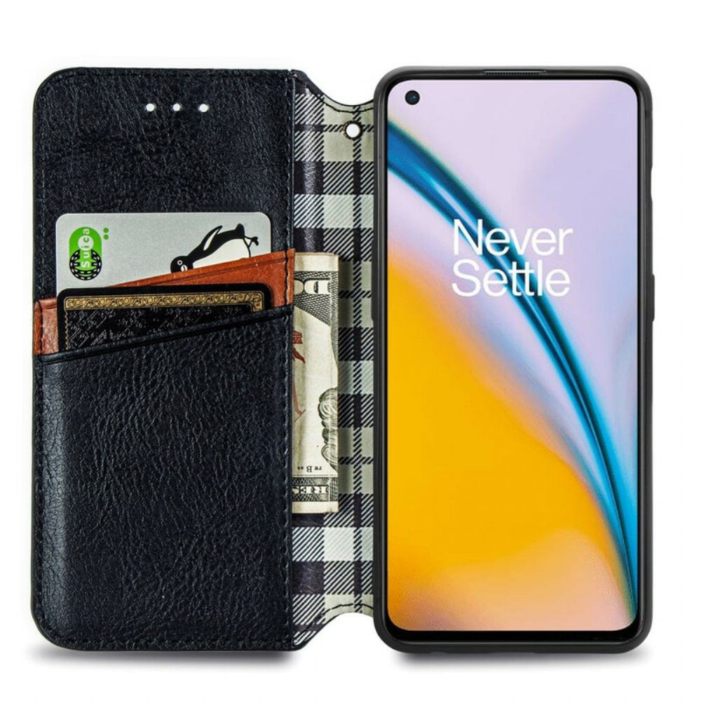 Schutzhülle Für OnePlus Nord 2 5G Flip Case Ledereffekt Mit Rautenstruktur