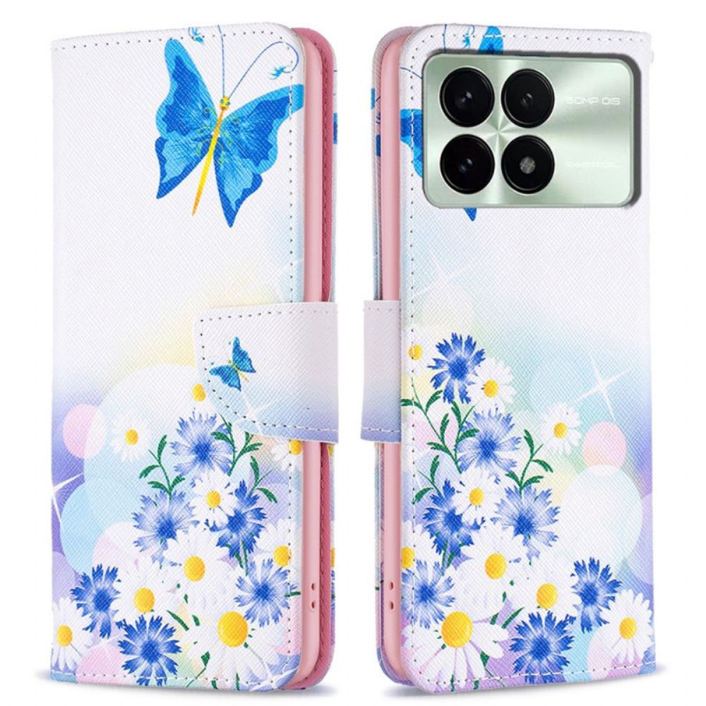 Lederhüllen Für Poco X6 Pro 5g Schmetterling Und Blumen