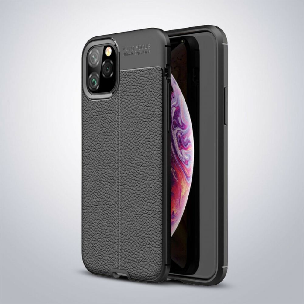 Handyhülle Für iPhone 11 Pro Doppellinie Litschi-leder-effekt