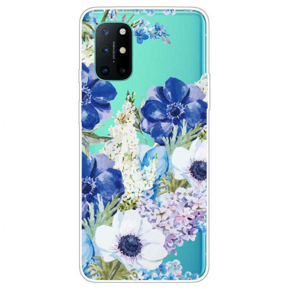 Hülle Für OnePlus 8T Aquarell Blaue Blumen Nahtlos