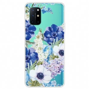 Hülle Für OnePlus 8T Aquarell Blaue Blumen Nahtlos