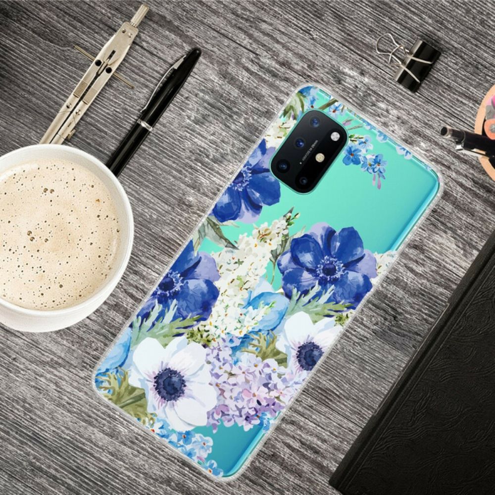 Hülle Für OnePlus 8T Aquarell Blaue Blumen Nahtlos