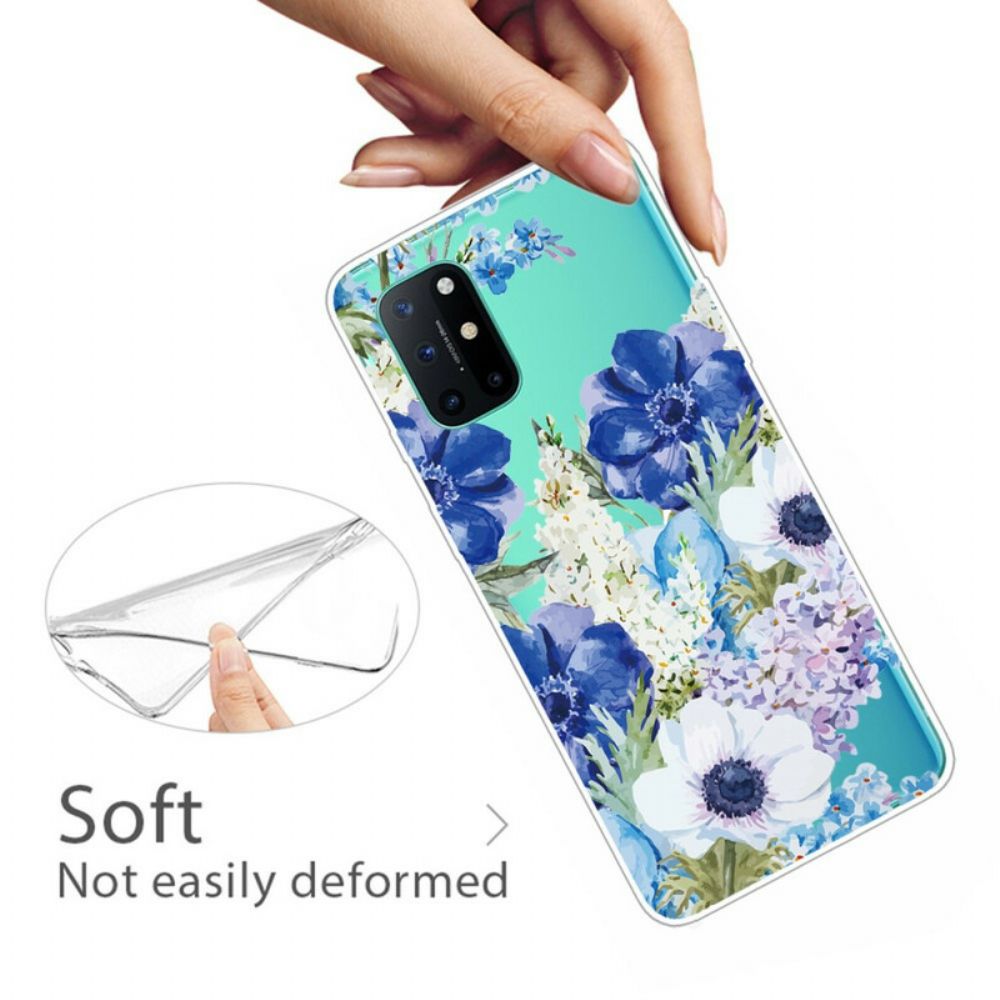 Hülle Für OnePlus 8T Aquarell Blaue Blumen Nahtlos