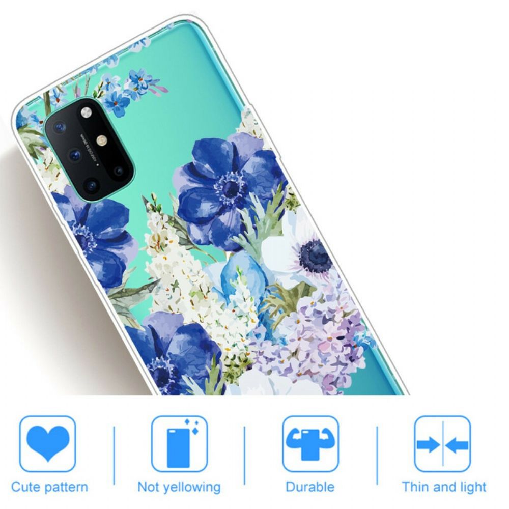 Hülle Für OnePlus 8T Aquarell Blaue Blumen Nahtlos