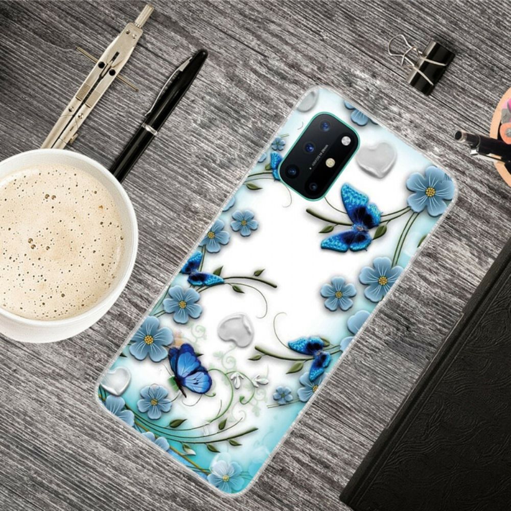 Hülle Für OnePlus 8T Retro-schmetterlinge Und Blumen Nahtlos