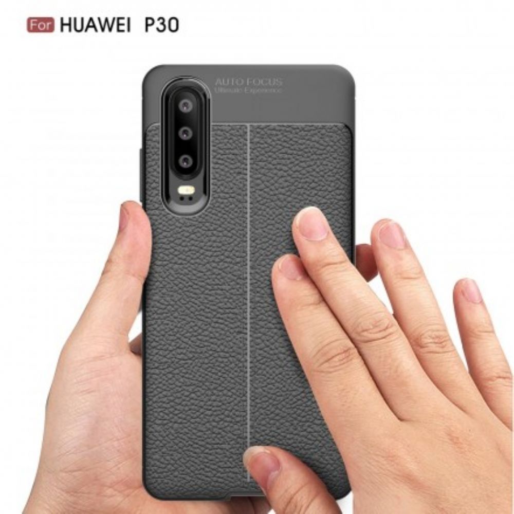 Hülle Für Huawei P30 Doppellinie Litchi-leder-effekt