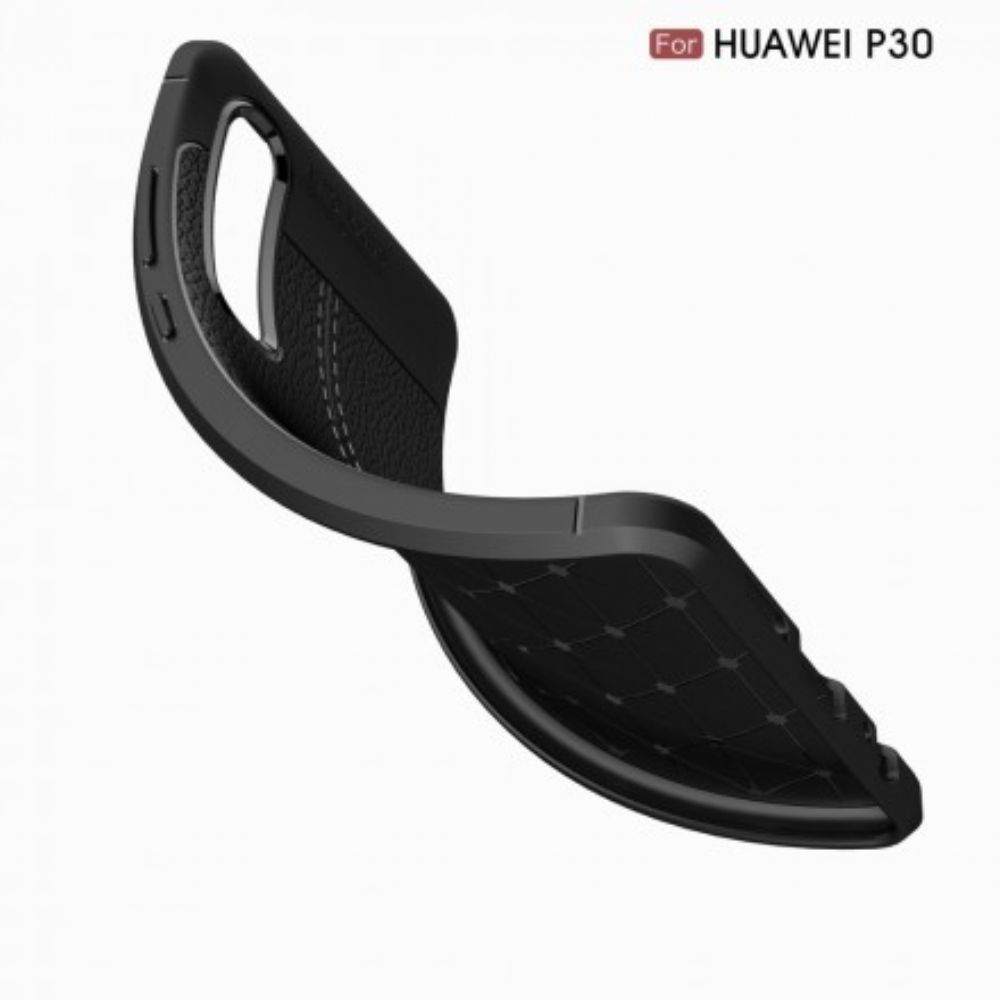 Hülle Für Huawei P30 Doppellinie Litchi-leder-effekt