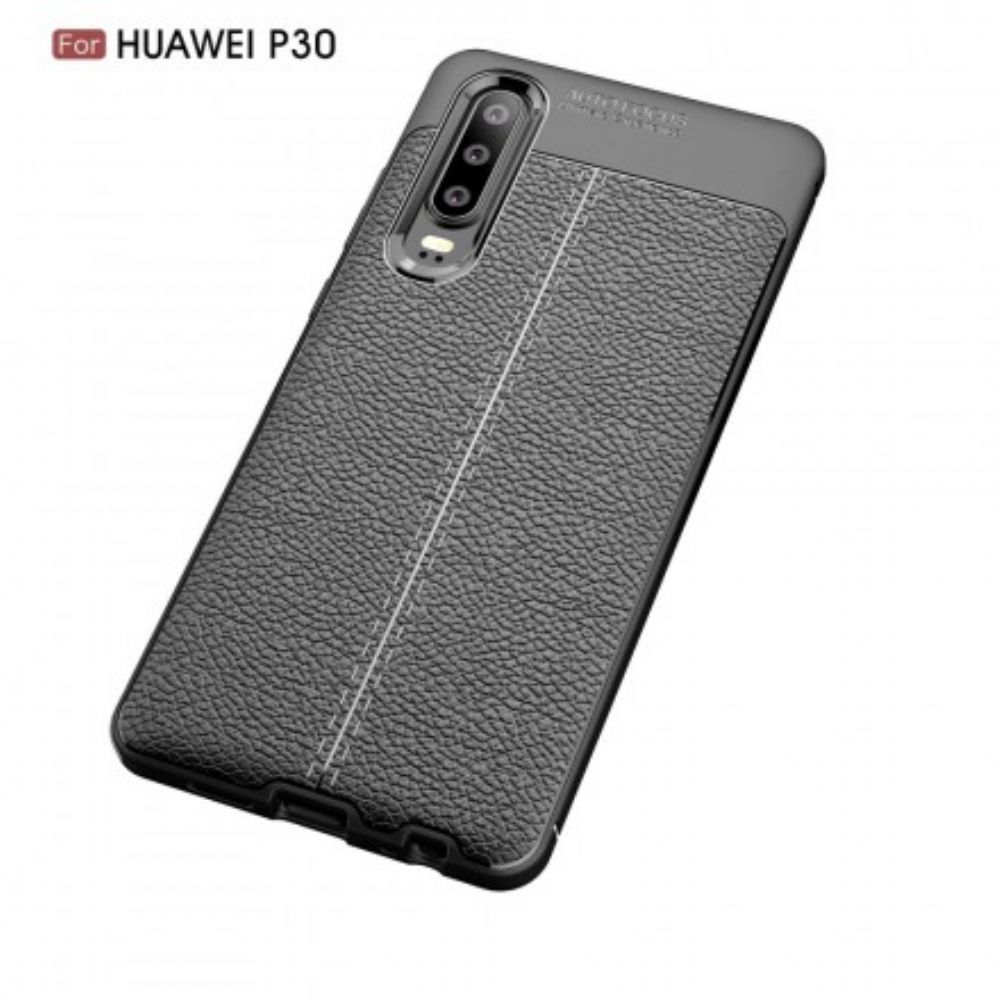 Hülle Für Huawei P30 Doppellinie Litchi-leder-effekt