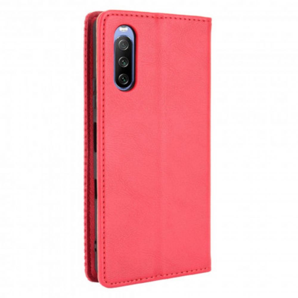 Schutzhülle Für Sony Xperia 10 III Flip Case Stilisierter Vintage-ledereffekt