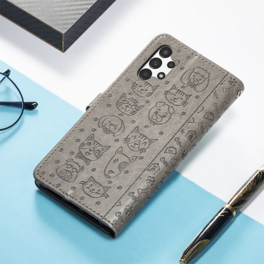 Flip Case Für Samsung Galaxy A13 Animierte Tiere