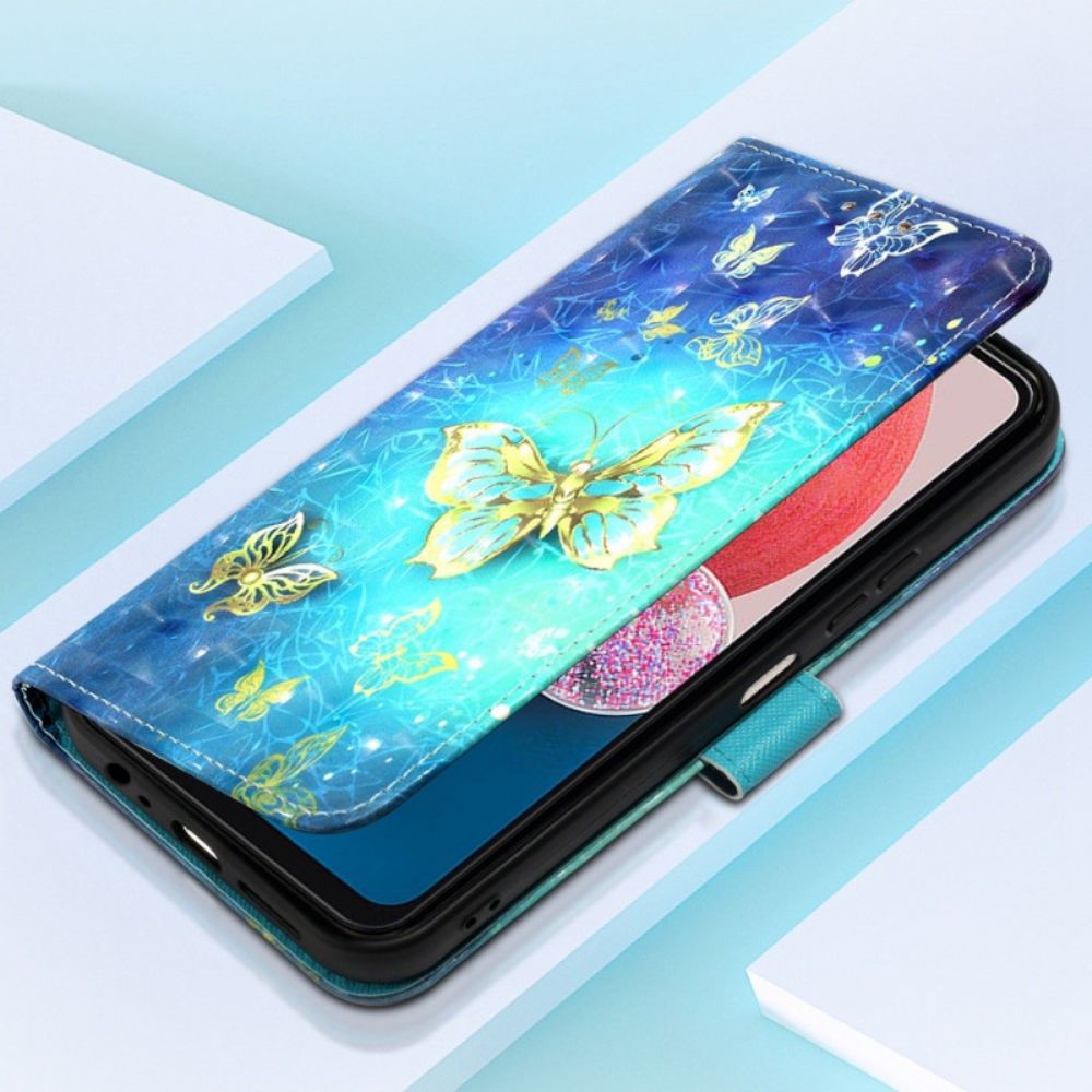 Flip Case Für Samsung Galaxy A13 Mit Kordel Fliegende Schmetterlinge Im Trageriemen