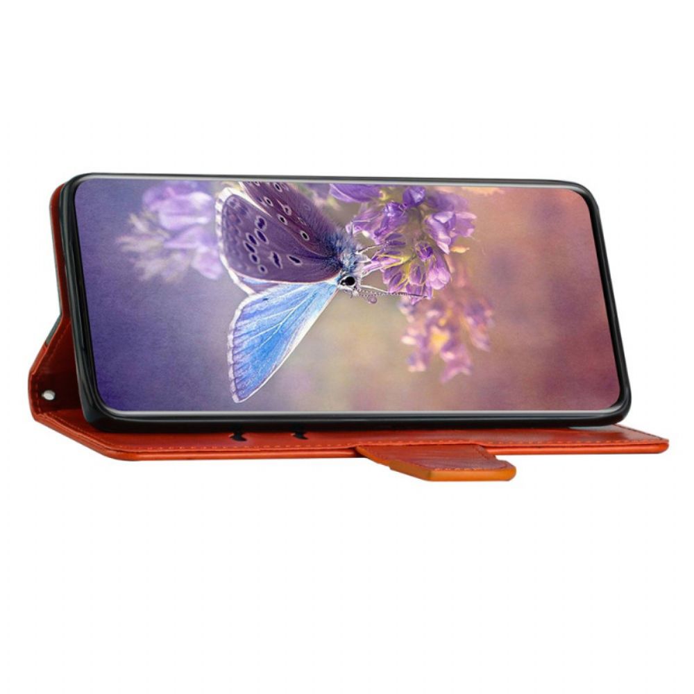 Flip Case Für Samsung Galaxy A13 Mit Kordel Zweifarbiger Schmetterling Mit Riemen