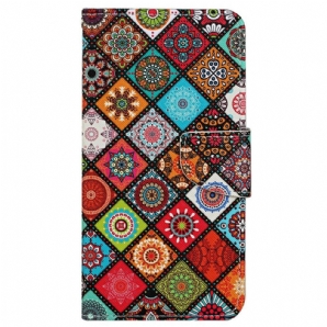 Lederhüllen Für Samsung Galaxy A13 Patchwork Mit Riemen