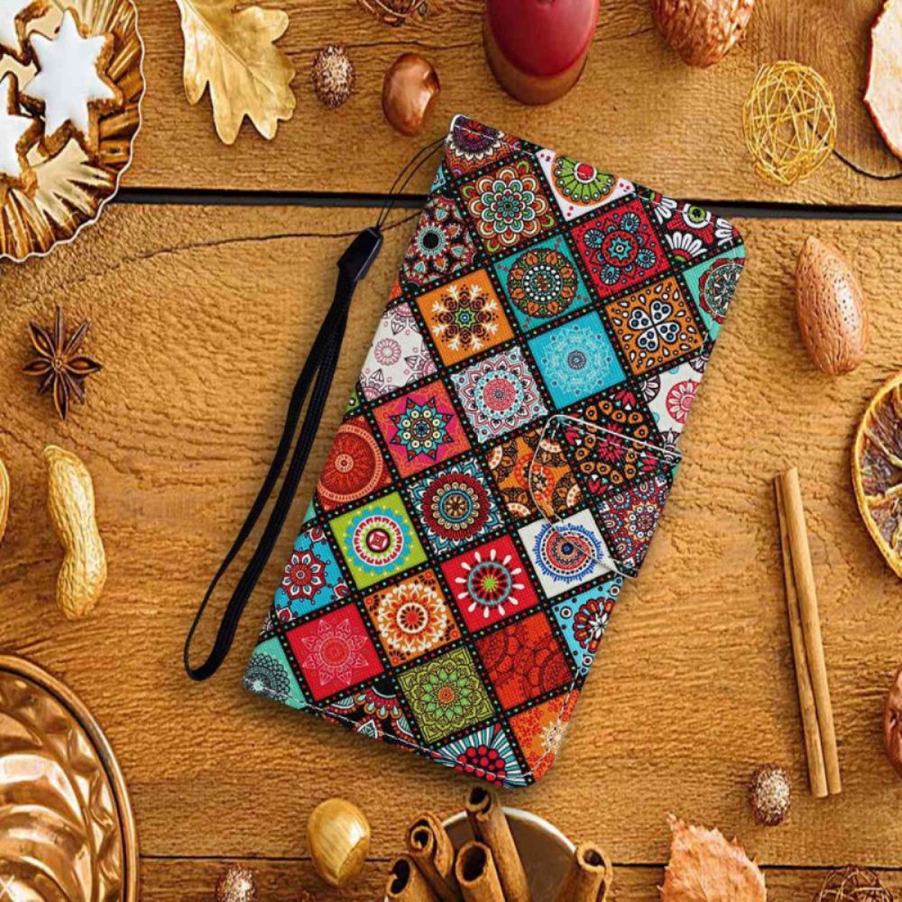 Lederhüllen Für Samsung Galaxy A13 Patchwork Mit Riemen