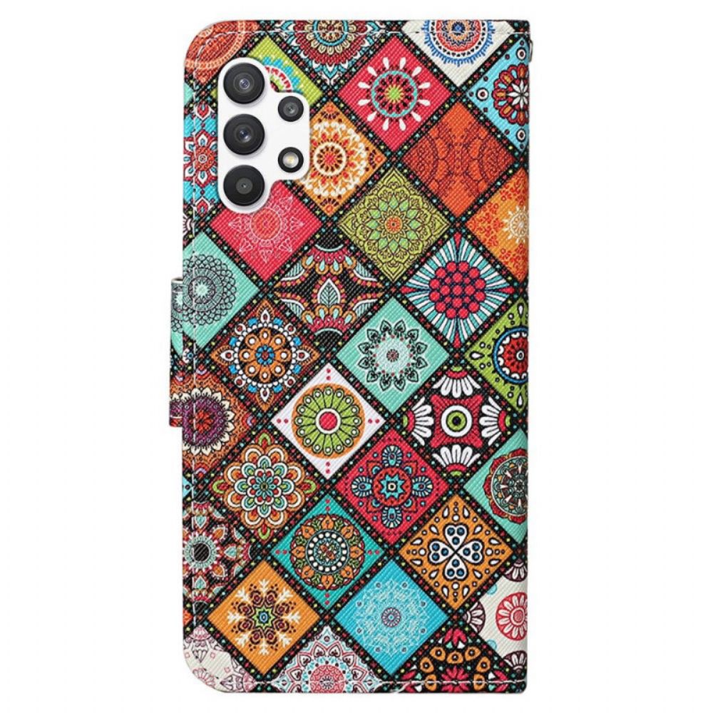 Lederhüllen Für Samsung Galaxy A13 Patchwork Mit Riemen