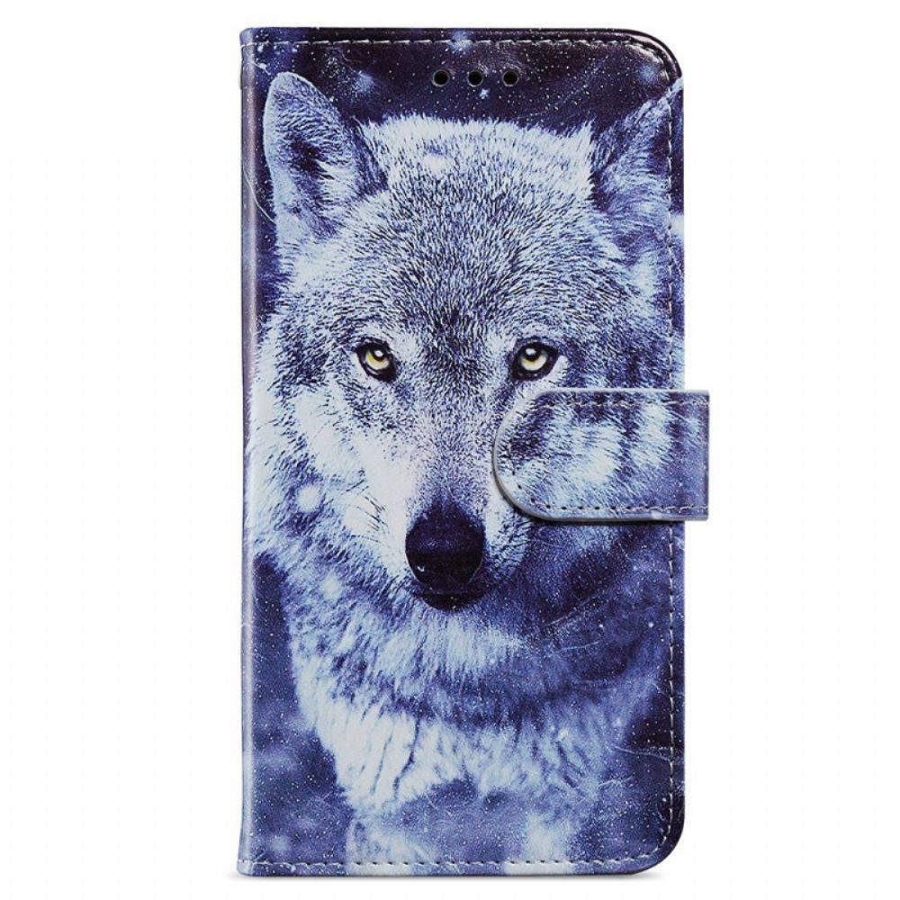 Lederhüllen Für Samsung Galaxy A13 Schöner Wolf Mit Lanyard