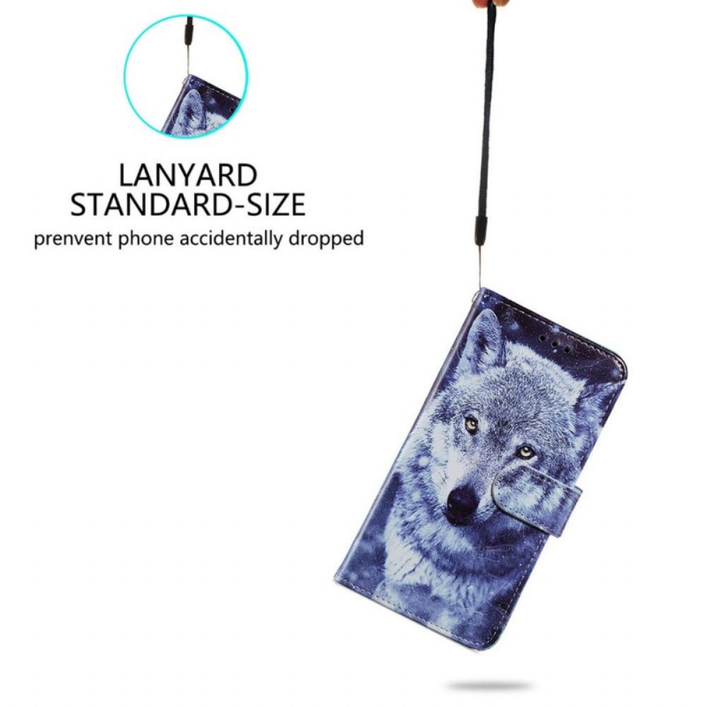 Lederhüllen Für Samsung Galaxy A13 Schöner Wolf Mit Lanyard