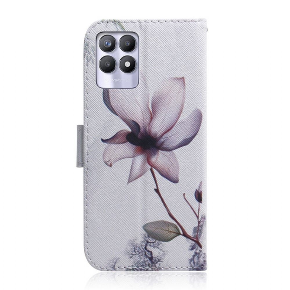 Flip Case Für Realme 8i Alte Rosenblüte