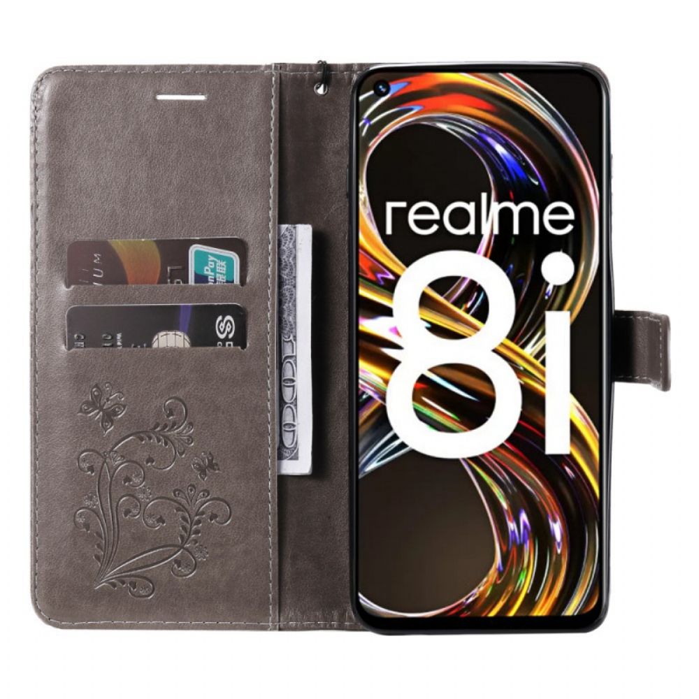 Flip Case Für Realme 8i Mit Kordel Riesige Riemchen-schmetterlinge